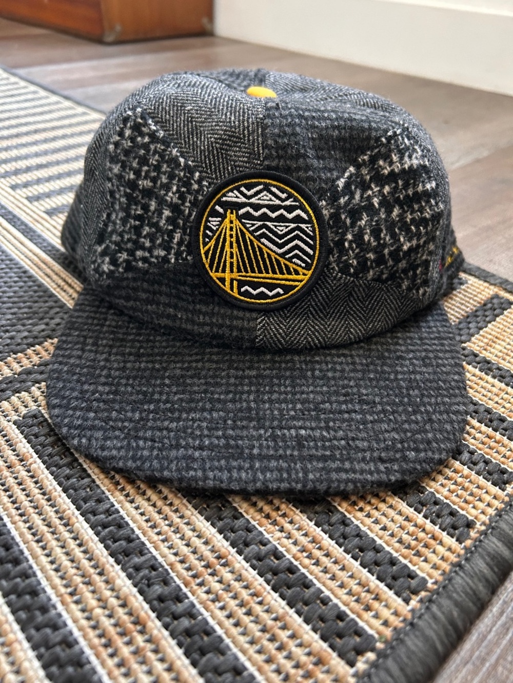 Trophy Hunting Golden State Warrior black gray plaid herringbone tweed cap hat